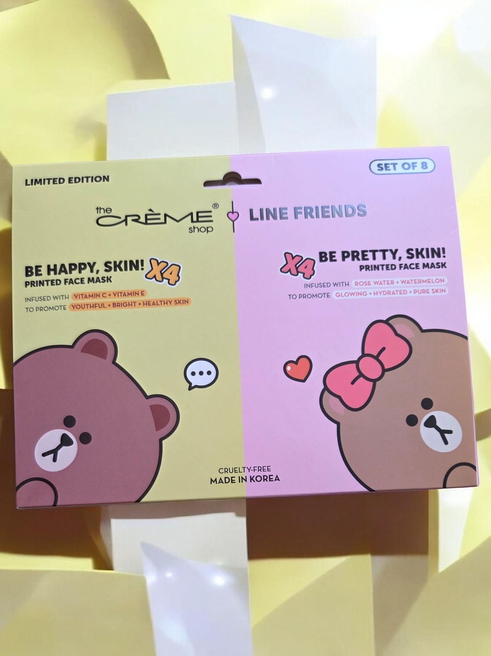 the CRÈME shop x LINE FRIENDS Hydrating Face Mask Set - Pink & Yellow